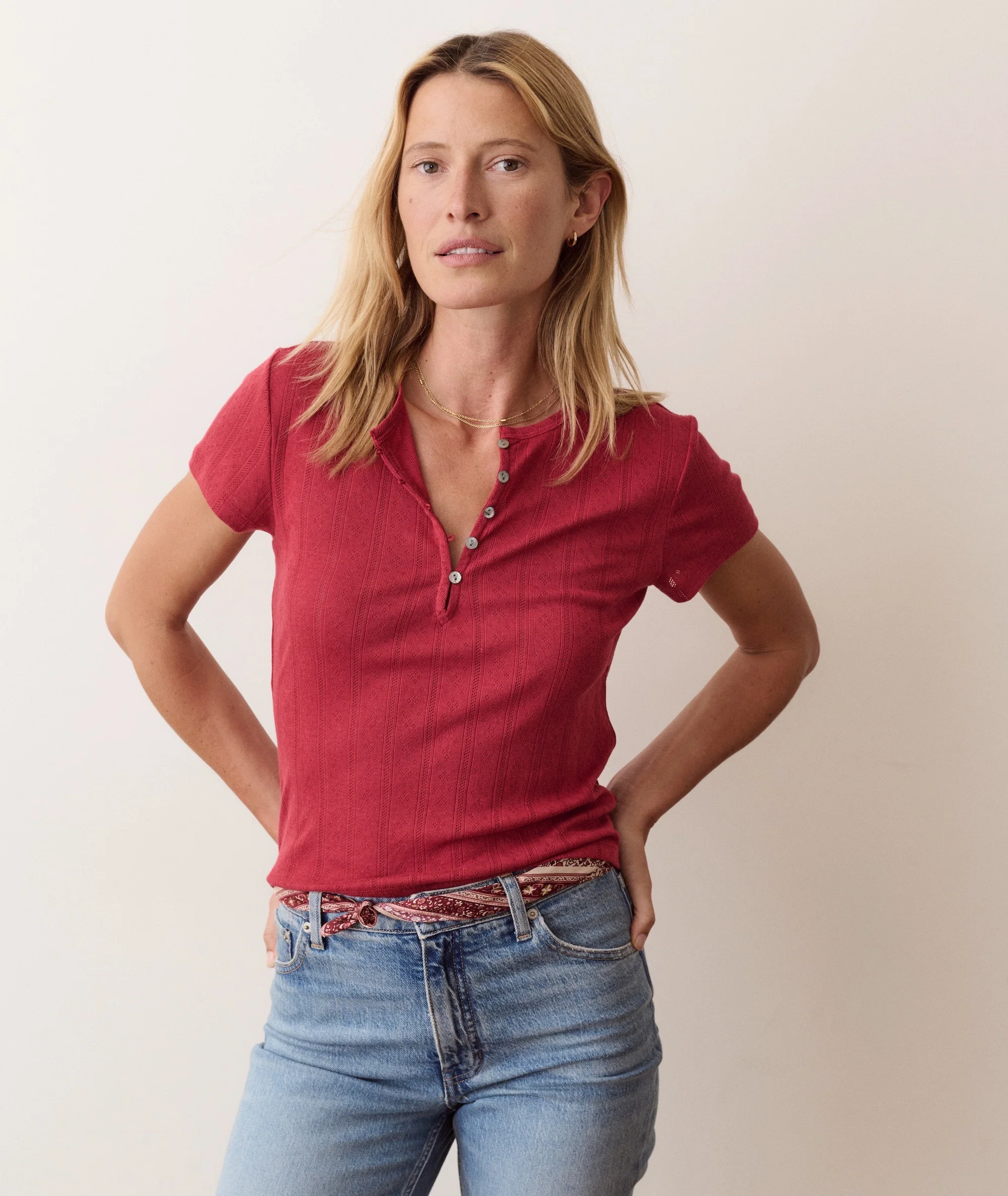 Lexi Pointelle Short Sleeve Henley