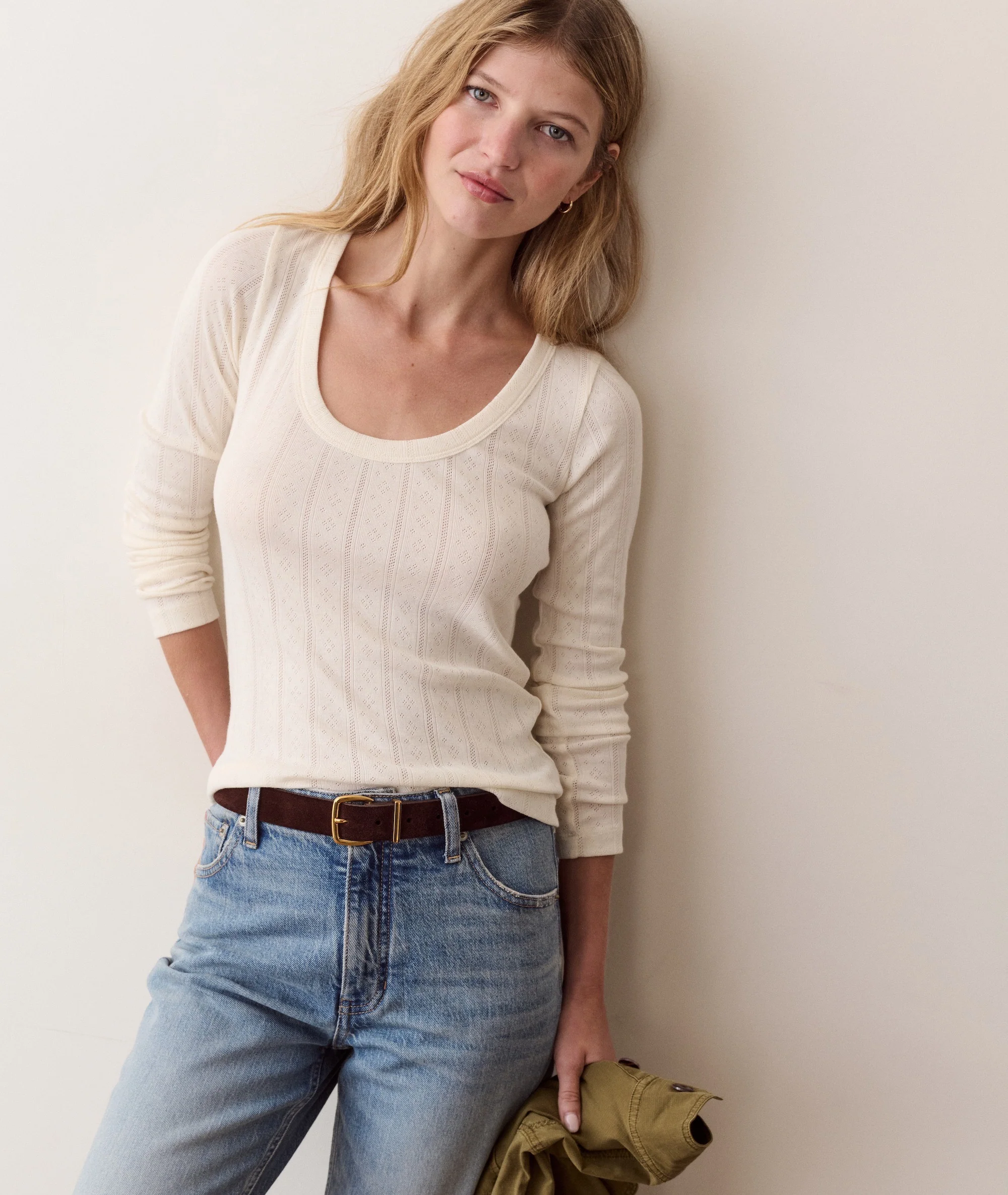 Lexi Pointelle Long Sleeve Scoop Tee