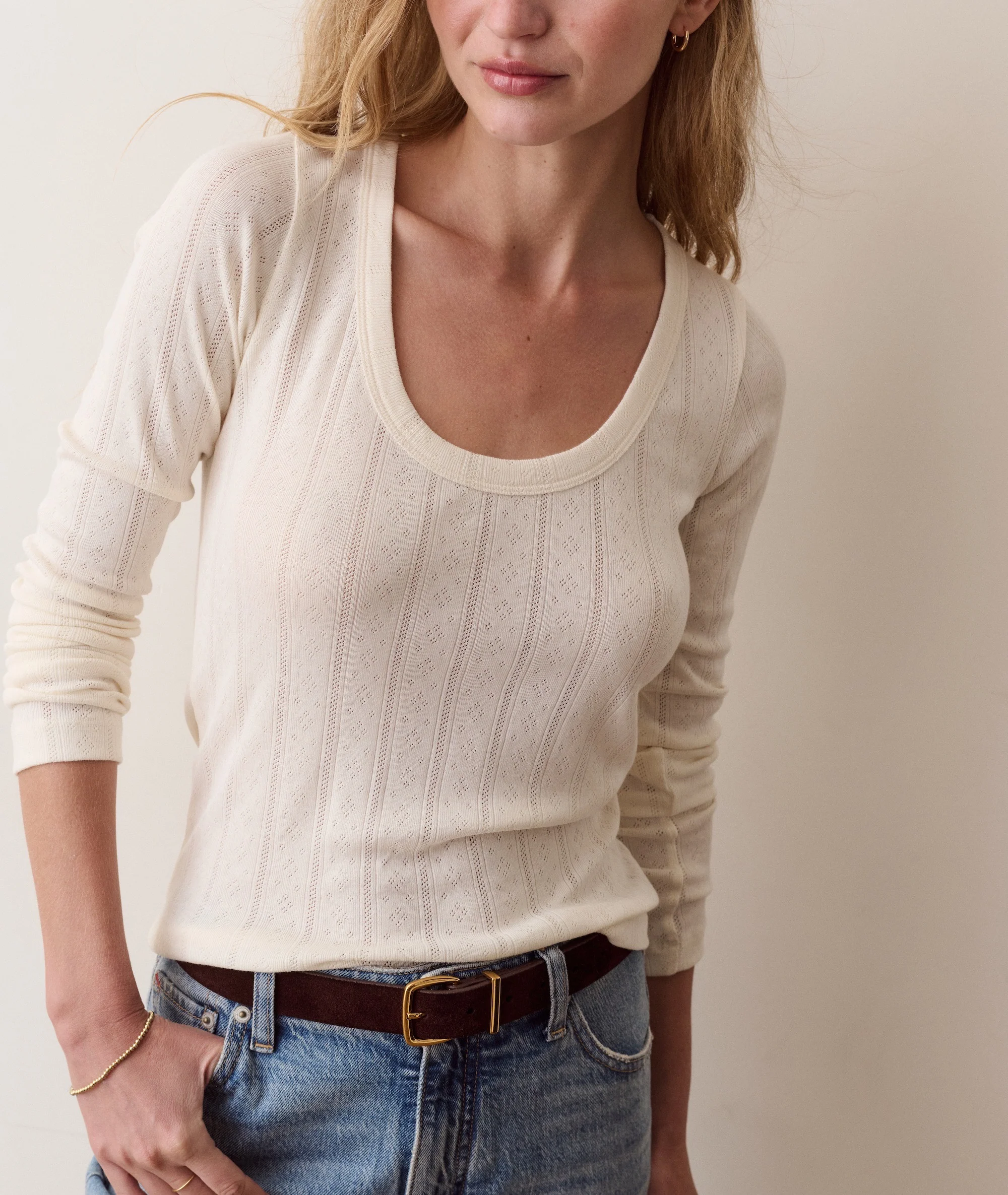 Lexi Pointelle Long Sleeve Scoop Tee - Image 2