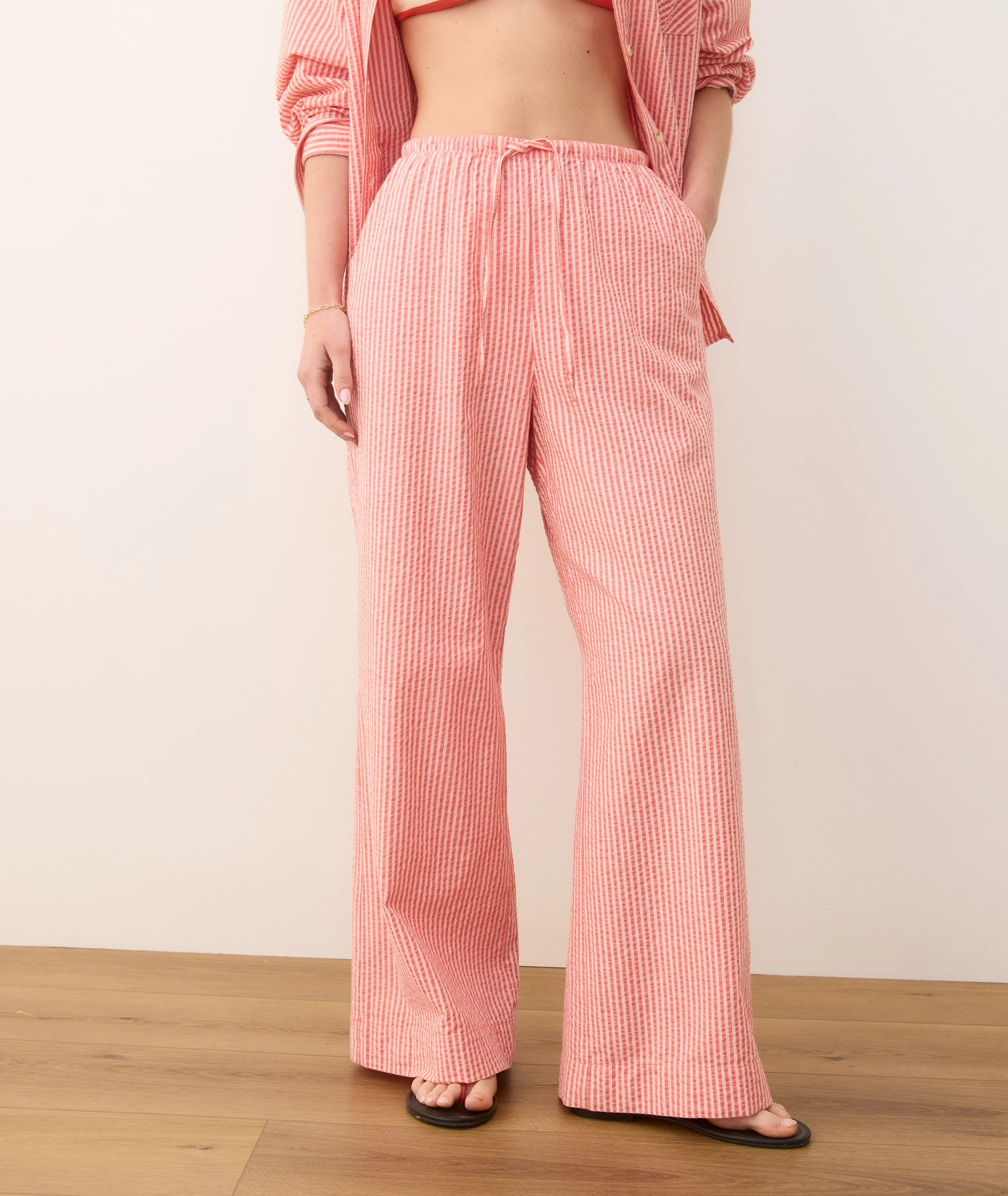 Seersucker Drawstring Wide Leg Pant - Image 5
